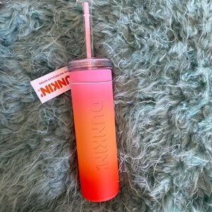 Dunkin Ombré Tumbler with Straw - Pink and Orange